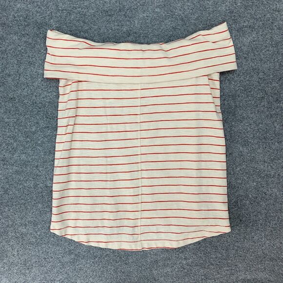 Lou & Grey Top Womens S Small Cream Red Striped Off The Shoulder Stretch - Picture 8 of 11